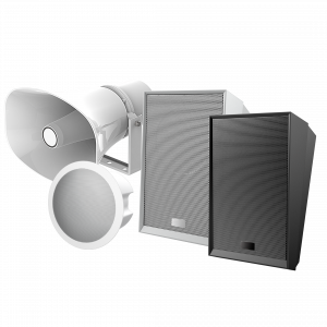 Collage of black speaker, white speaker